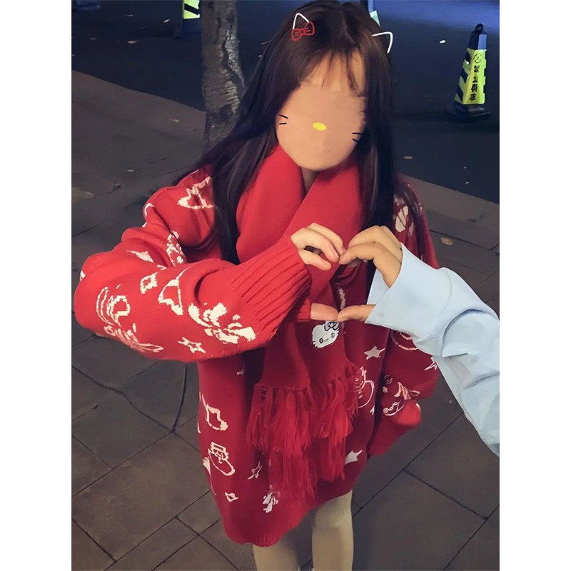 新年卡通凯蒂猫秋冬圆领套头可爱软糯宽松外穿慵懒风秋冬毛衣女,女装/女士精品,时尚套装,淘宝优惠券,粉丝福利购,淘宝优惠卷