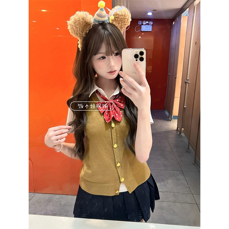原创JK制服针织衫樱花妹穿搭开衫马甲背心短袖衬衫jk短裙一整套女