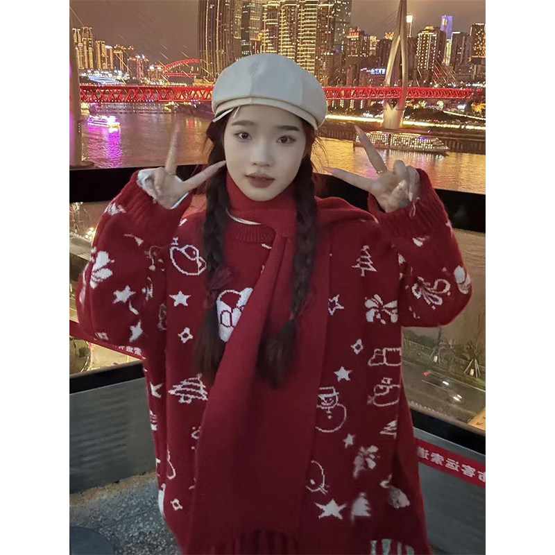 圣诞节出片衣服满印氛围感kitty猫红色毛衣搭配围巾春节女装套装,女装/女士精品,时尚套装,淘宝优惠券,粉丝福利购,淘宝优惠卷