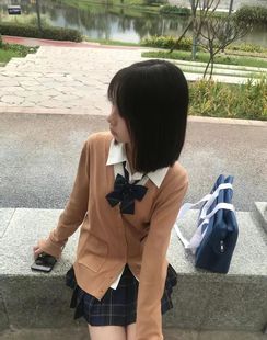 简约百搭jk制服毛衣开衫 女 外套女纯色上衣长袖 秋冬穿搭茶色针织衫