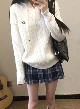学院风水济中白色毛衣针织衫校供感制服百搭小田凌JK格裙一整套装