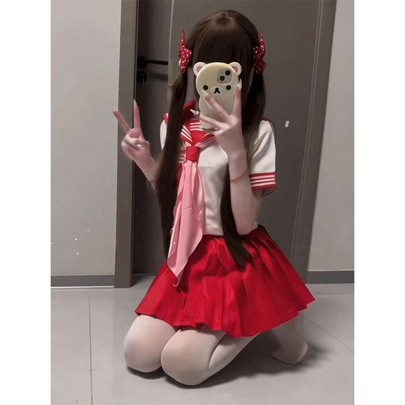 原创新款红三本短袖日系正统jk制服套装水手服正版学院软妹