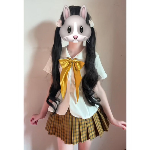 JK制服向日葵格裙原创女2026日系学院风衬衫辣妹收腰短袖刺绣上衣