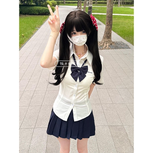 JK制服衬衫 收腰小岛白色衬衣纯欲风夏季 短袖 上衣绀色裙搭配JK套装