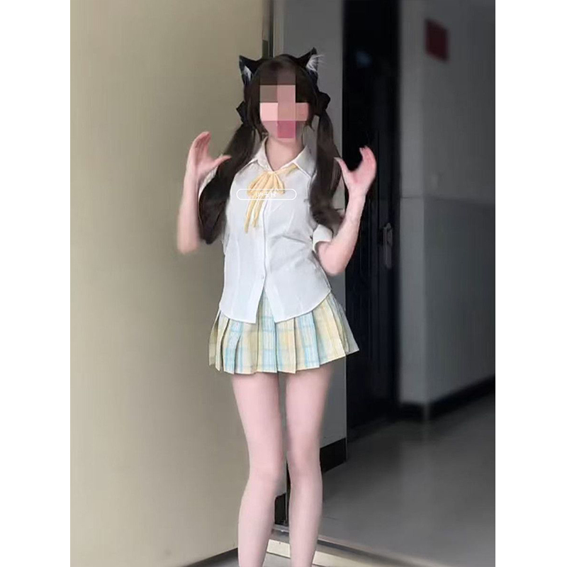 日系jk校供制服收腰衬衫夏季格裙学院套装短袖纯色JK原创正版上衣