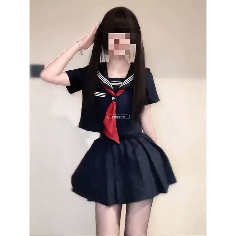 原创穿搭绀领JK制服学院风校供感水手服JK裙甜美夏季百搭一整套装图片