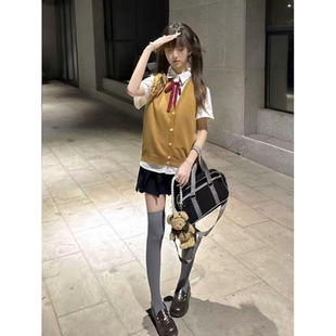 新款 原创JK制服V领针织衫 宽松百搭绀色JK裙夏季 开衫 马甲内搭短袖