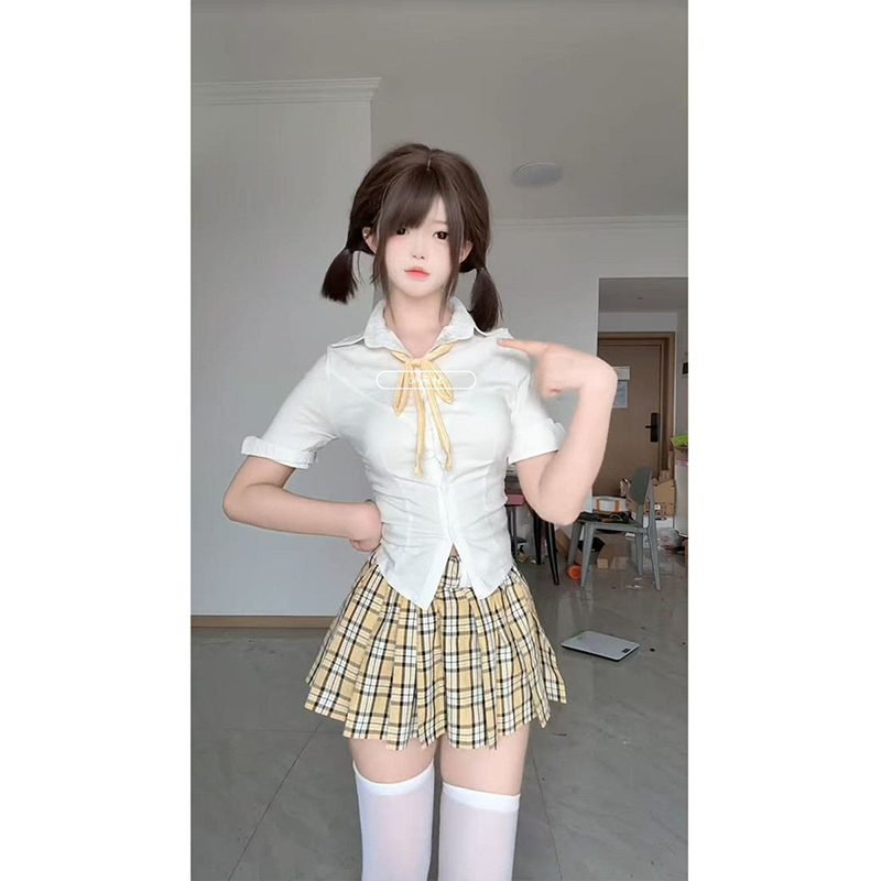 套装纯欲风修身收腰短衬衫JK制服学院风女高日系校园百褶短裙原创