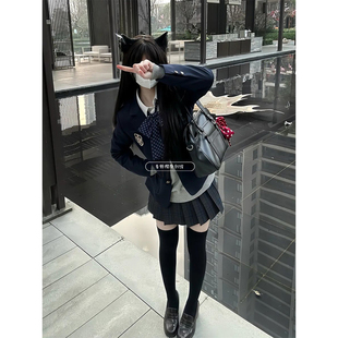 原创JK日系学院风纯色衬衫毛衣绀色西装外套百搭凛凛JK裙一整套装