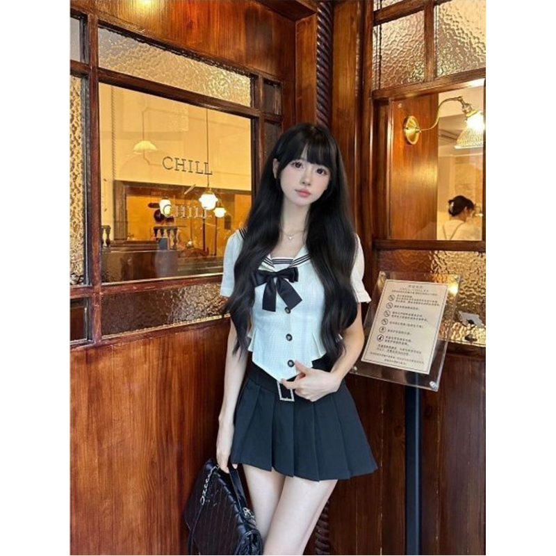 日系学院风夏季甜美水手服海军领短袖甜妹衬衫衬衣上衣女装jk制服