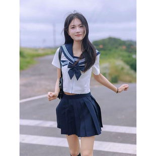 中间服百搭绀色JK裙 JK制服2025夏季 款 水手服校供感绀领长短袖 衬衫