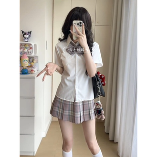 学院风百搭春时格裙校供感套装 JK制服短袖 款 收腰白色衬衫 2025夏季