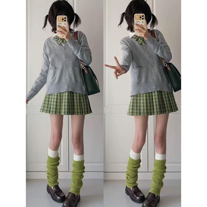 原创jk制服针织衫v领开衫毛衣基础款叠穿新款小青梅裙学院风慵懒