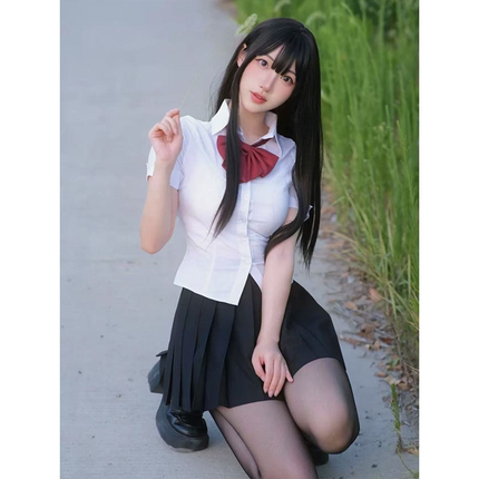套装纯欲风收腰修身短袖白色衬衫JK制服学院风日系校园百褶裙原创