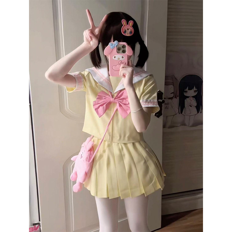 软妹原创日系水手服JK制服夏季新款套装短袖可爱彩虹战队学院套裙
