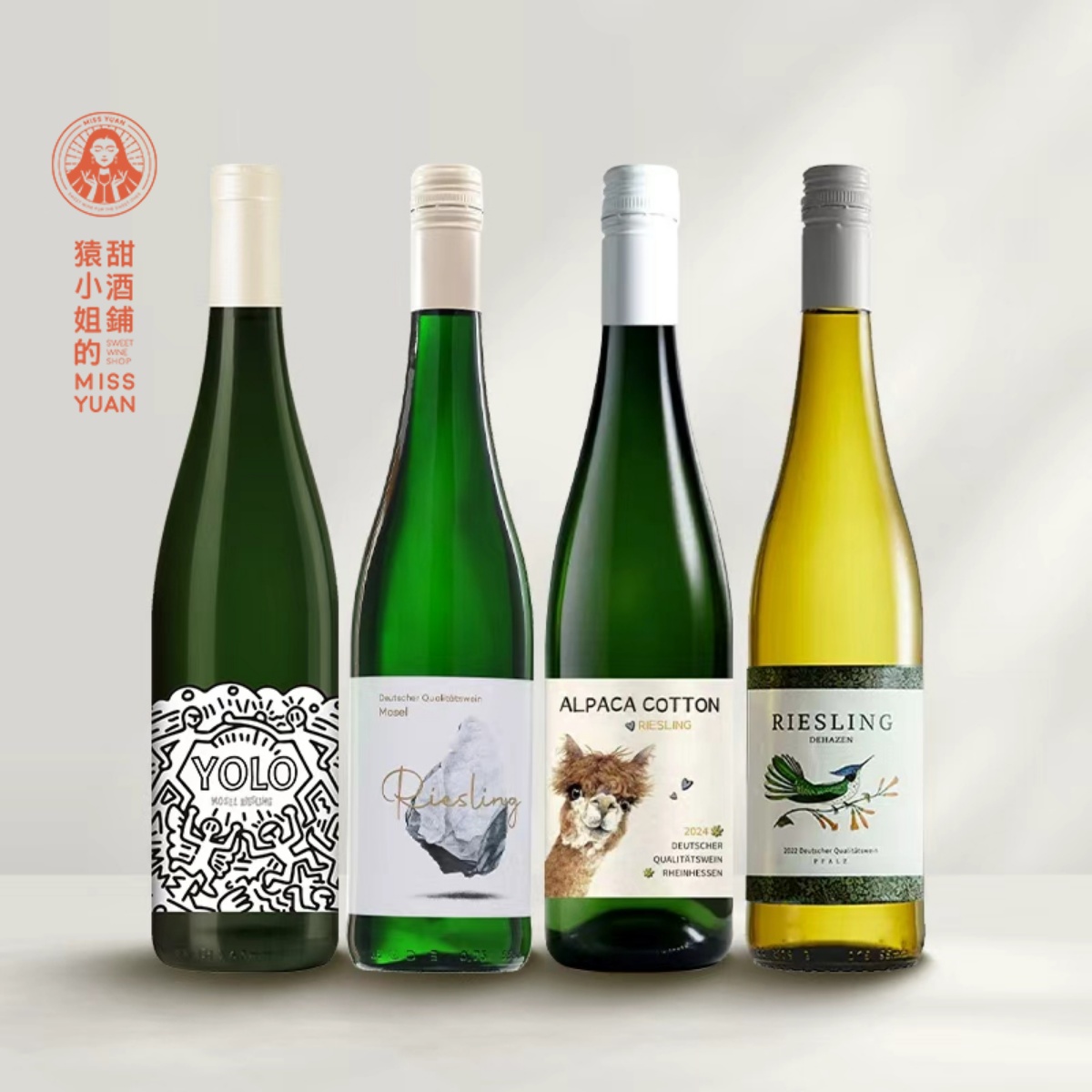 神价四支套装 德国法尔兹蜂鸟雷司令半甜白 德哈森半甜白葡萄酒