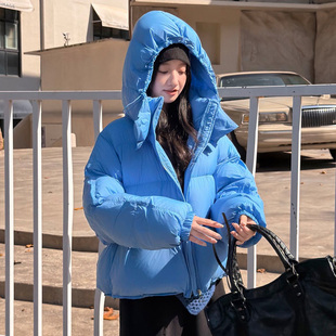 短款连帽泡芙2025冬季新款羽绒服女短款韩系加厚保暖面包服外套