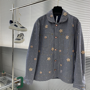 外套 夹克男女时尚 25FW早秋新款 重工水钻樱花条纹工装