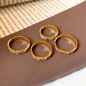 沙金珐琅彩花丝戒指女轻奢高级感2026新款 小众设计开口食指戒 爆款