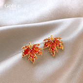 高级感气质耳饰品设计感耳环 爆款 云旗同款 红色枫叶耳钉女2026新款