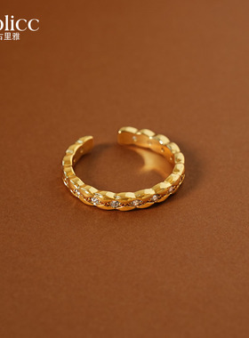 金色编织锆石开口戒指高级感指环