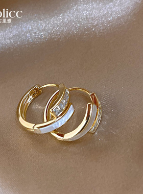 古里雅双层贝壳锆石耳环女2025新款爆款高级感耳圈巨好看耳扣耳饰