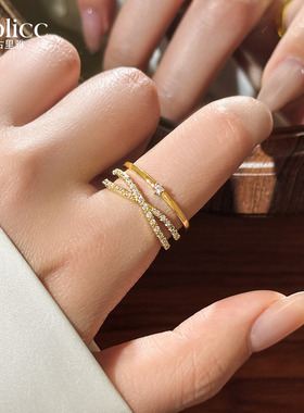 金色多层叠戴戒指小众设计食指戒