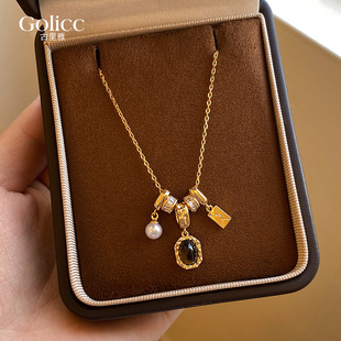 金色锆石圆环虎眼石珍珠吊坠毛衣项链女2026新款轻奢小众秋冬配饰