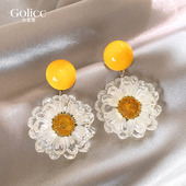 古里雅2026新款 高级感黄色耳环女轻奢小众耳钉精致夸张耳饰品 爆款