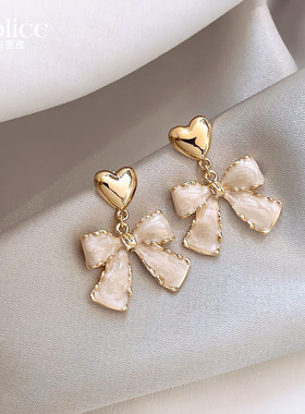 古里雅珐琅蝴蝶结爱心耳钉小众耳环2025新款爆款高级感气质耳饰女