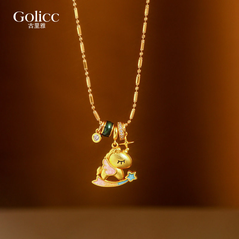 沙金珐琅彩小马星星吊坠项链女2026新款毛衣链轻奢高级感气质大气