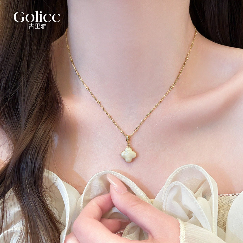 古里雅金色双面四叶草吊坠项链女款高级感轻奢小众锁骨链2026新款