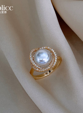 气质珍珠戒指女小众设计2025年新款爆款指环简约高级感食指戒指环