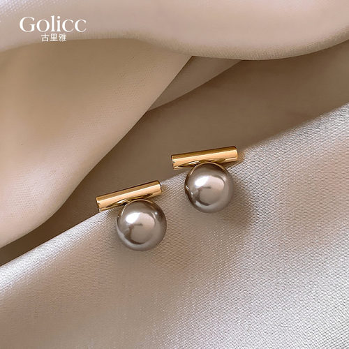 灰色珍珠耳钉复古气质高级感耳环