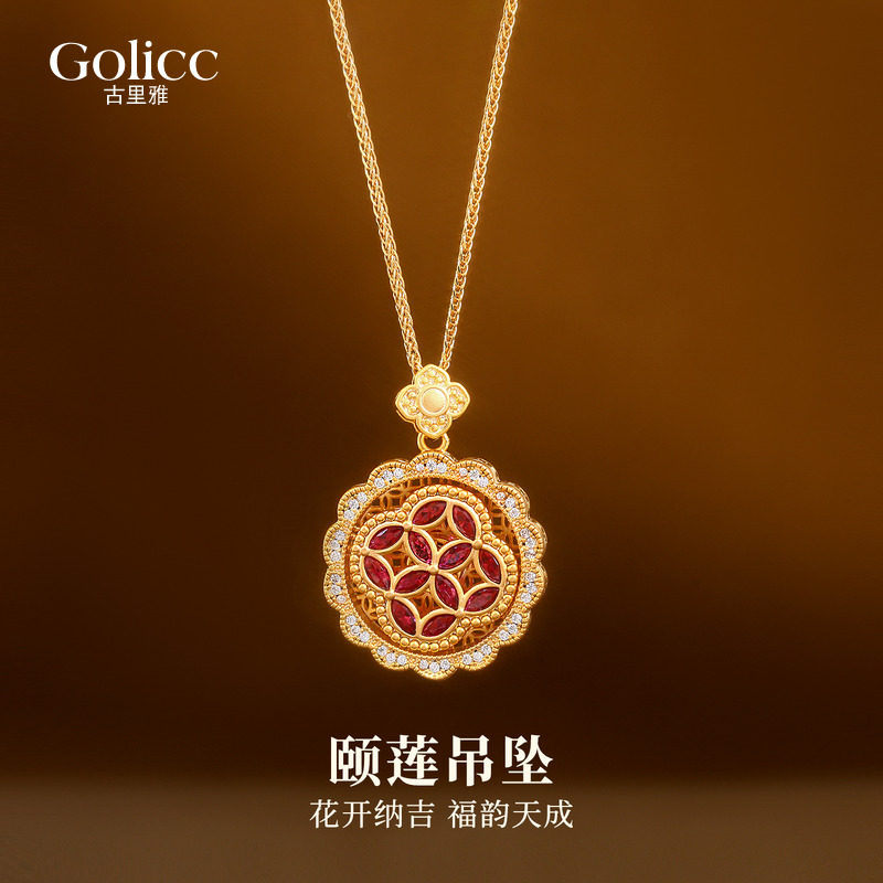 金色钱币颐莲吊坠项链高级感配饰