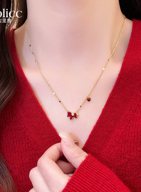 红色小马钱币吊坠项链轻奢小众