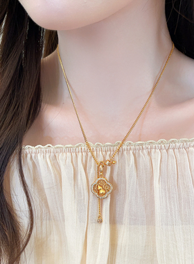 金色新中式四叶草葫芦吊坠项链