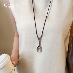 银色长款 日常百搭 勺子吊坠项链女高级感轻奢小众脖子配饰2025新款