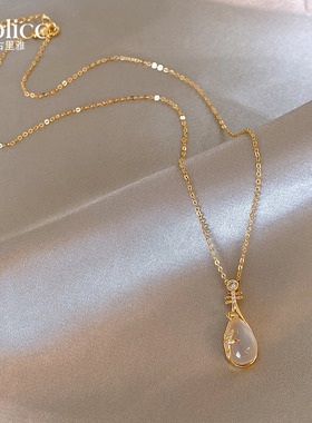 新中式金色微镶水滴琵琶吊坠项链