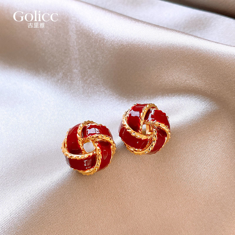 同心结红色耳钉复古轻奢高级感