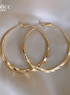 金色大圈耳圈耳环女2026新款爆款小众轻奢高级感气质素圈耳饰耳扣