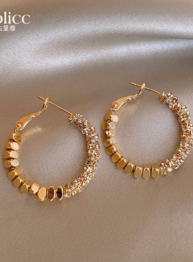 金色碎银子大圈圈耳环女轻奢高级感耳钉2026新款爆款独特漂亮耳饰