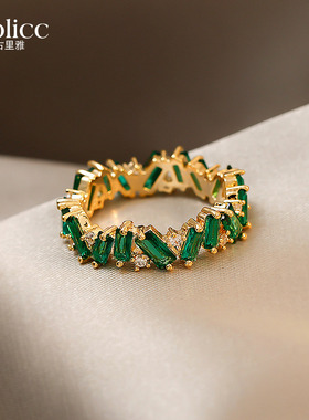 祖母绿戒指女2025新款爆款小众设计轻奢个性复古宝石食指指环饰品