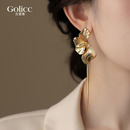 金色花瓣流苏耳环女独特漂亮夸张耳钉2025新爆款 高级感耳坠饰冬季