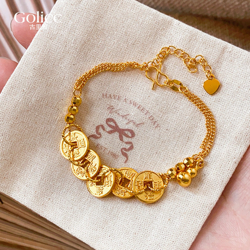 沙金五帝钱币串珠手链女轻奢小众精致闺蜜手饰2026新款新中式手串
