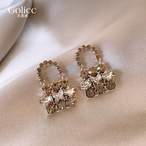 茶色锆石包包耳环女春2026新款巨好看耳饰轻奢高级感独特漂亮耳钉