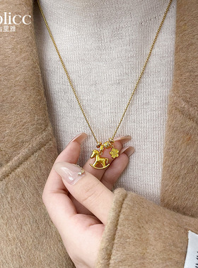 沙金木马花朵吊坠项链新款毛衣链