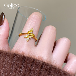 沙金锆石蝴蝶开口戒指女轻奢高级感指环巨好看的尾戒2026新款爆款