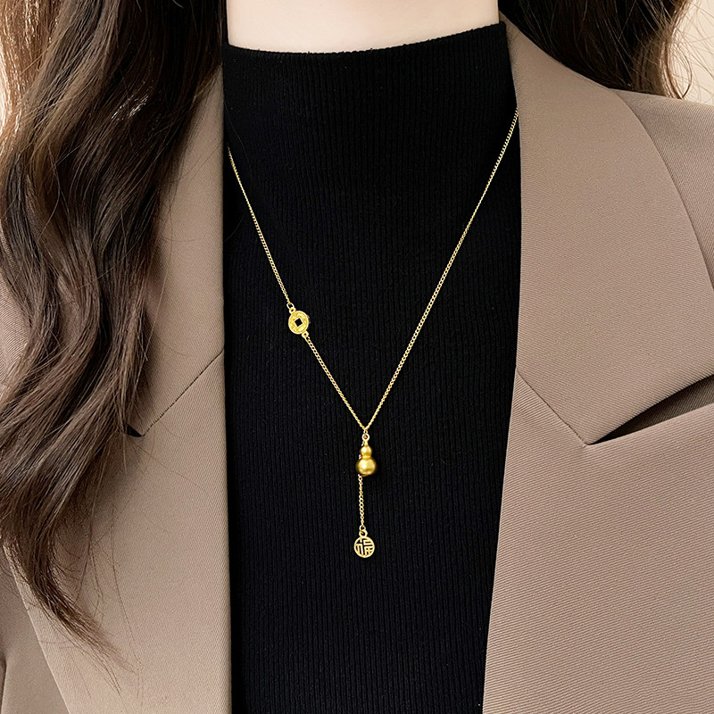 新中式金色葫芦福牌吊坠项链饰品