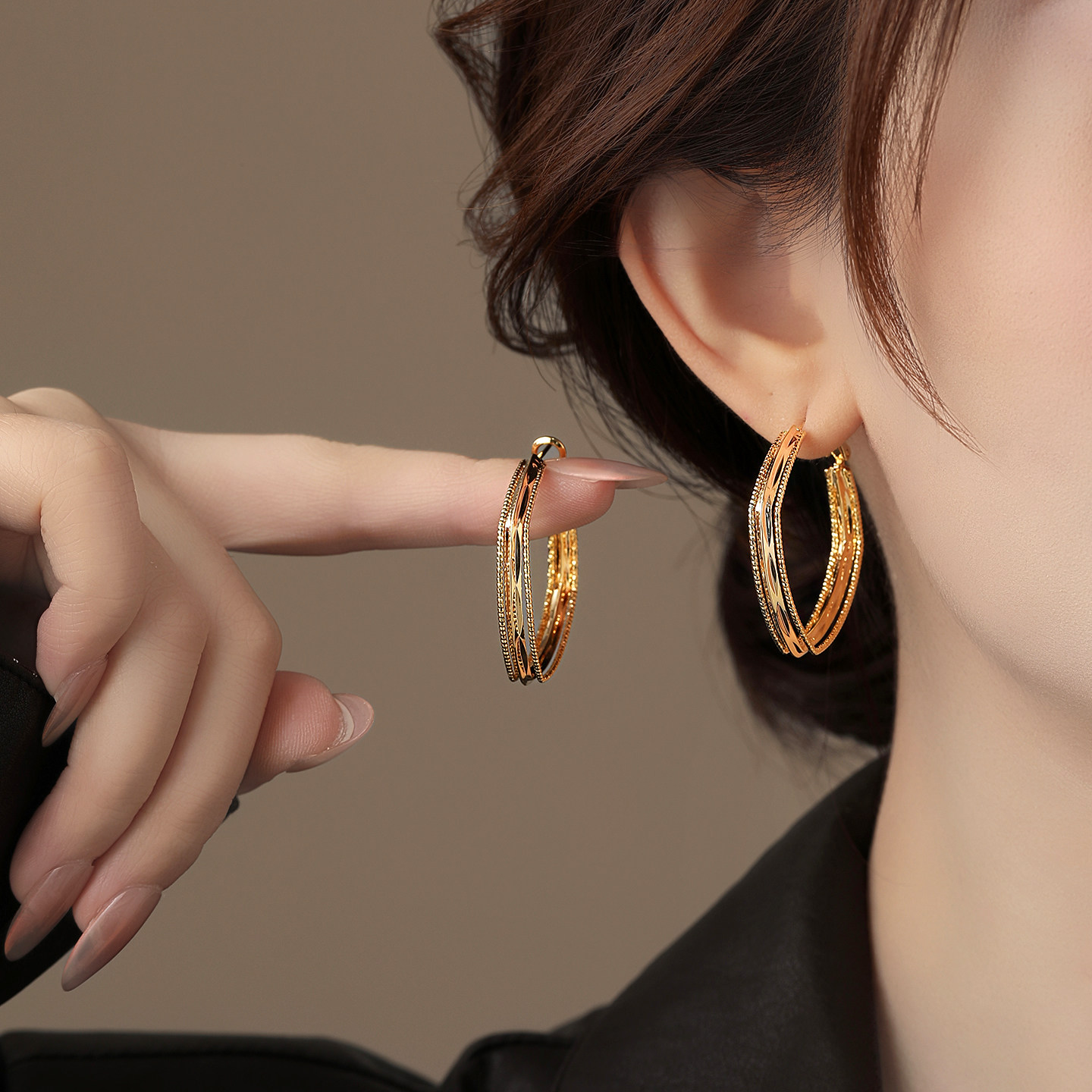 金色方形多层扭纹圈圈耳环女秋冬耳钉高级感耳饰品适合圆脸的耳圈,饰品/流行首饰/时尚饰品新,耳环,淘宝优惠券,粉丝福利购,淘宝优惠卷